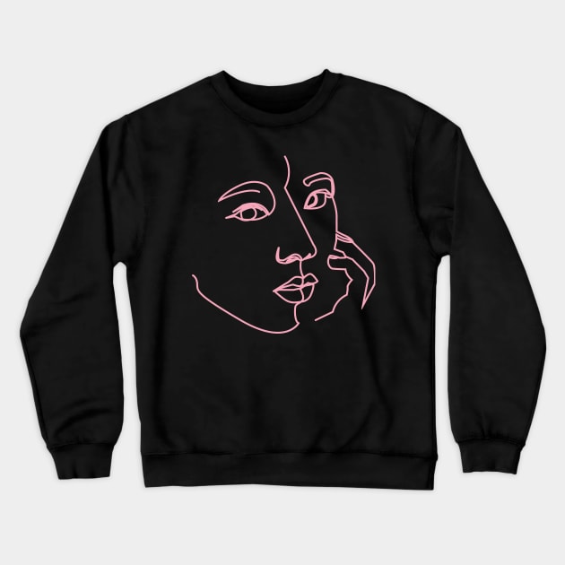 One Line Digital Art - Black pink Crewneck Sweatshirt by Teephical